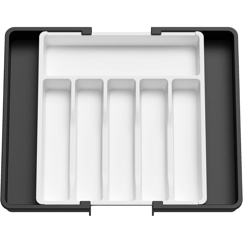 imageLifewit Large Silverware Drawer Organizer Expandable Utensil Tray for Kitchen BPA Free Flatware and Cutlery Holder Adjustable Plastic Storage for Spoons Forks Knives Large BlackWhiteblack