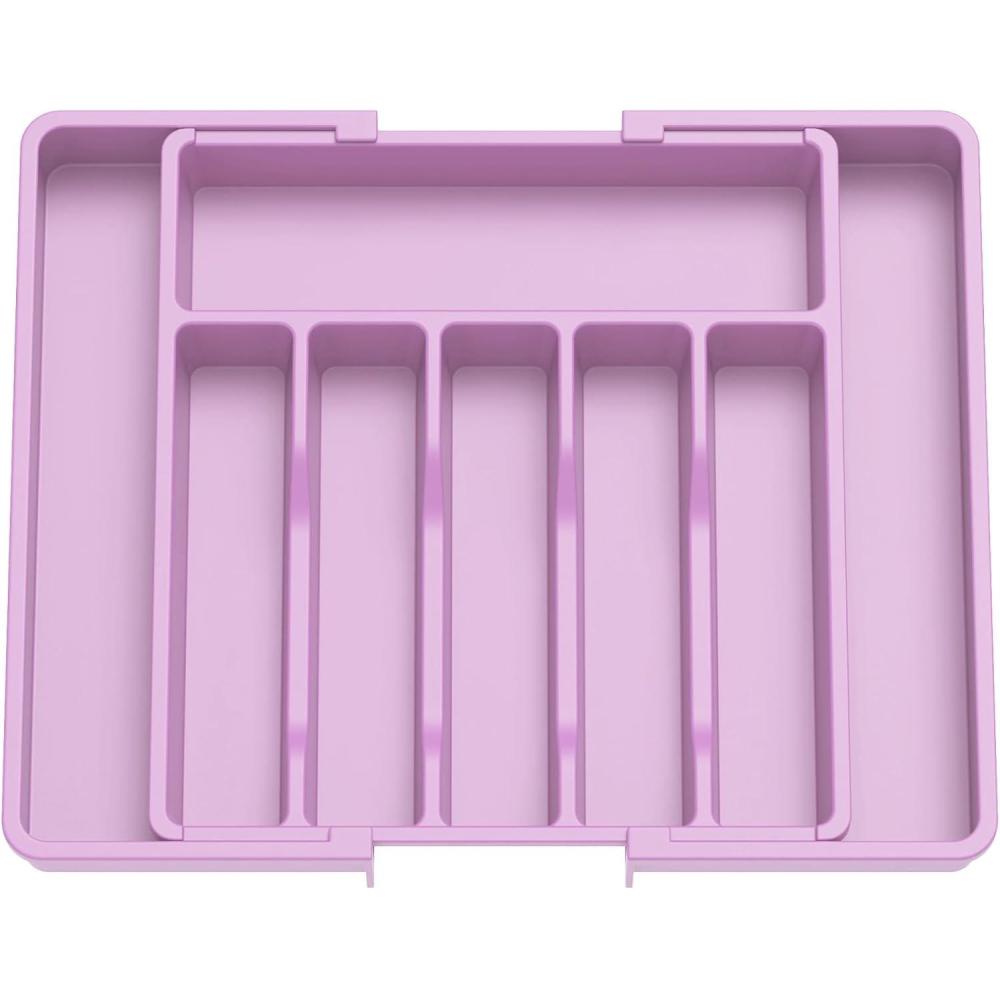 imageLifewit Large Silverware Drawer Organizer Expandable Utensil Tray for Kitchen BPA Free Flatware and Cutlery Holder Adjustable Plastic Storage for Spoons Forks Knives Large BlackPurple