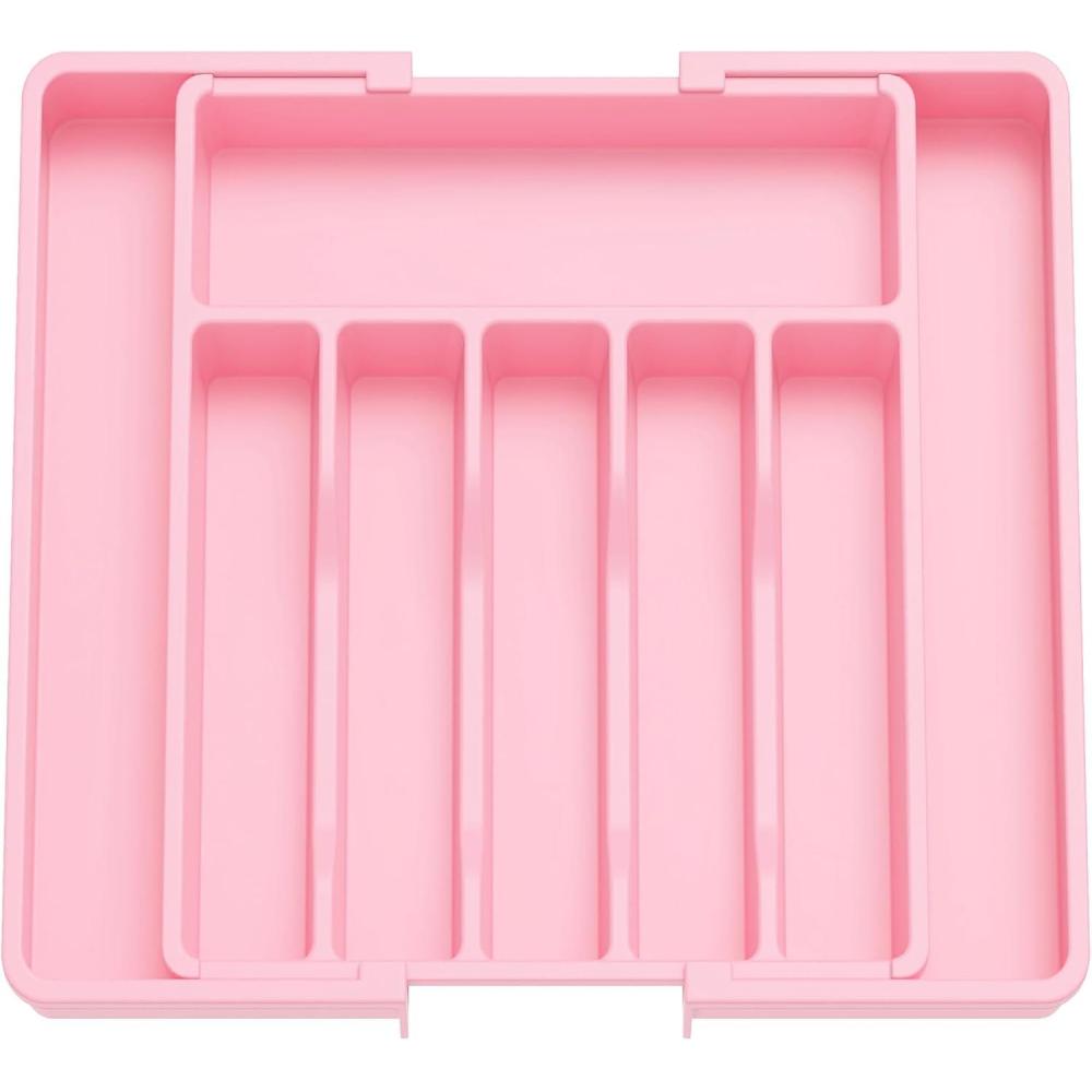 imageLifewit Large Silverware Drawer Organizer Expandable Utensil Tray for Kitchen BPA Free Flatware and Cutlery Holder Adjustable Plastic Storage for Spoons Forks Knives Large BlackPink