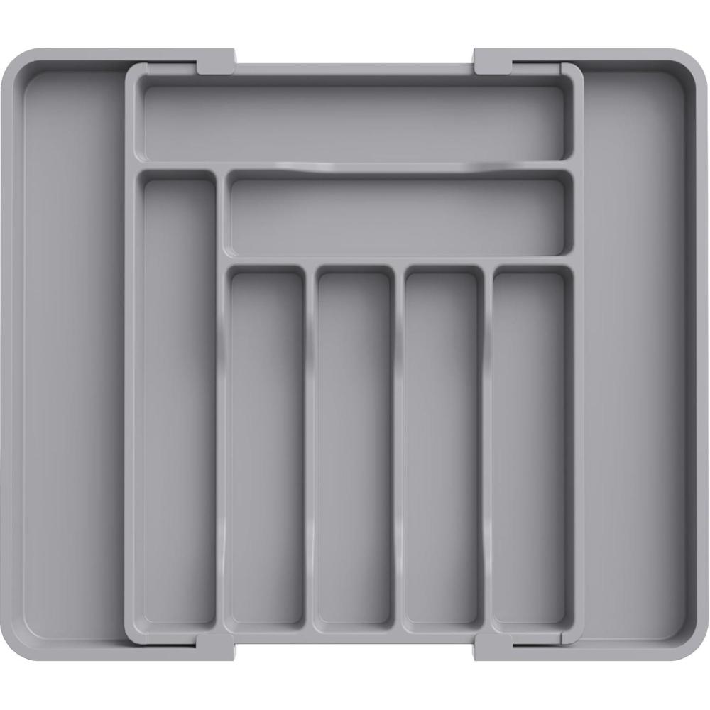 imageLifewit Large Silverware Drawer Organizer Plastic Cooking Utensil Tray for Kitchen Expandable From 21 to 36 Inches Adjustable Flatware Cutlery Spoon Fork Knife Spatula Gadgets Holder BlackGray