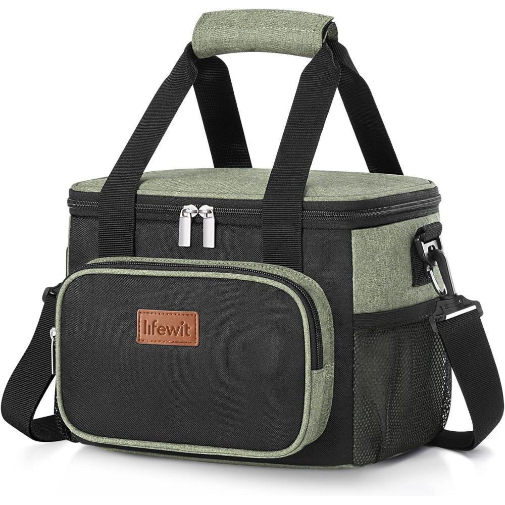 imageLifewit Medium Lunch Bag Insulated Lunch Box Soft Cooler Cooling Tote for Adult Men Women Dark Gray 12Can 9LBlackGreen