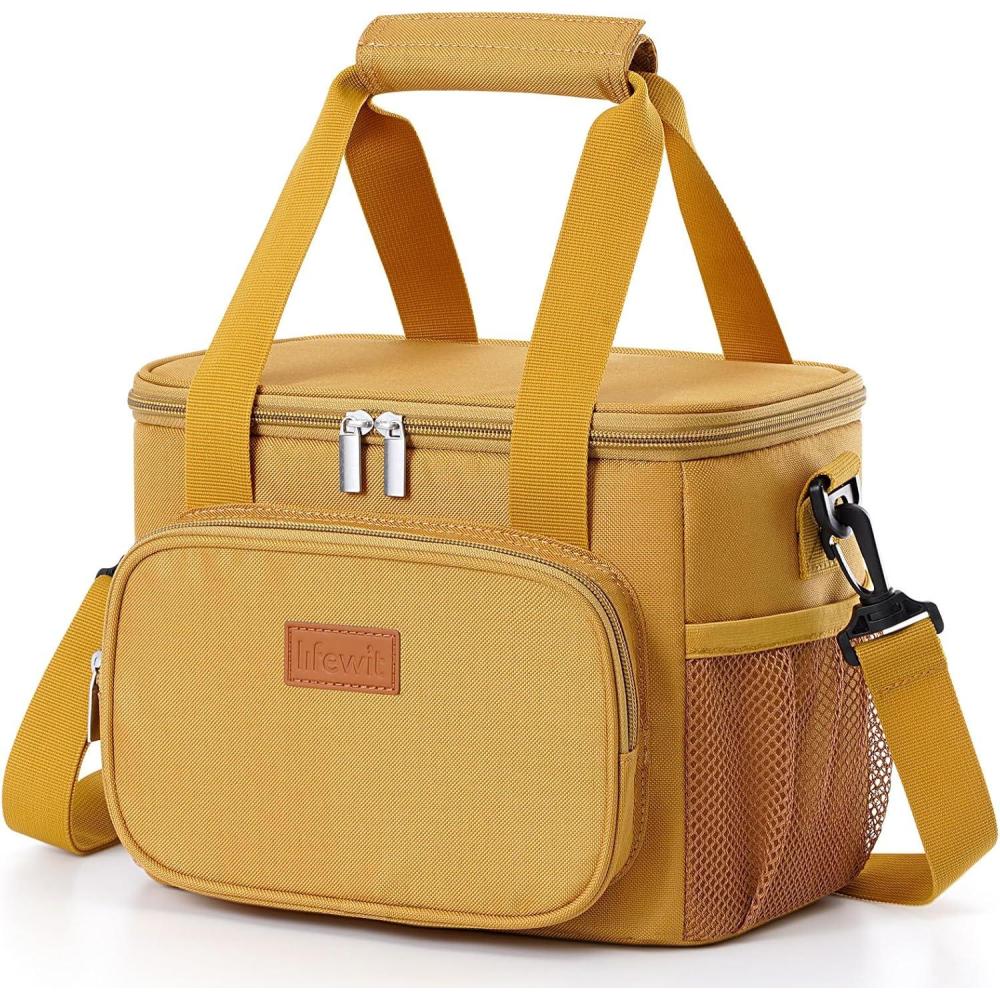 imageLifewit Medium Lunch Bag Insulated Lunch Box Soft Cooler Cooling Tote for Adult Men Women Dark Gray 12Can 9LBrown