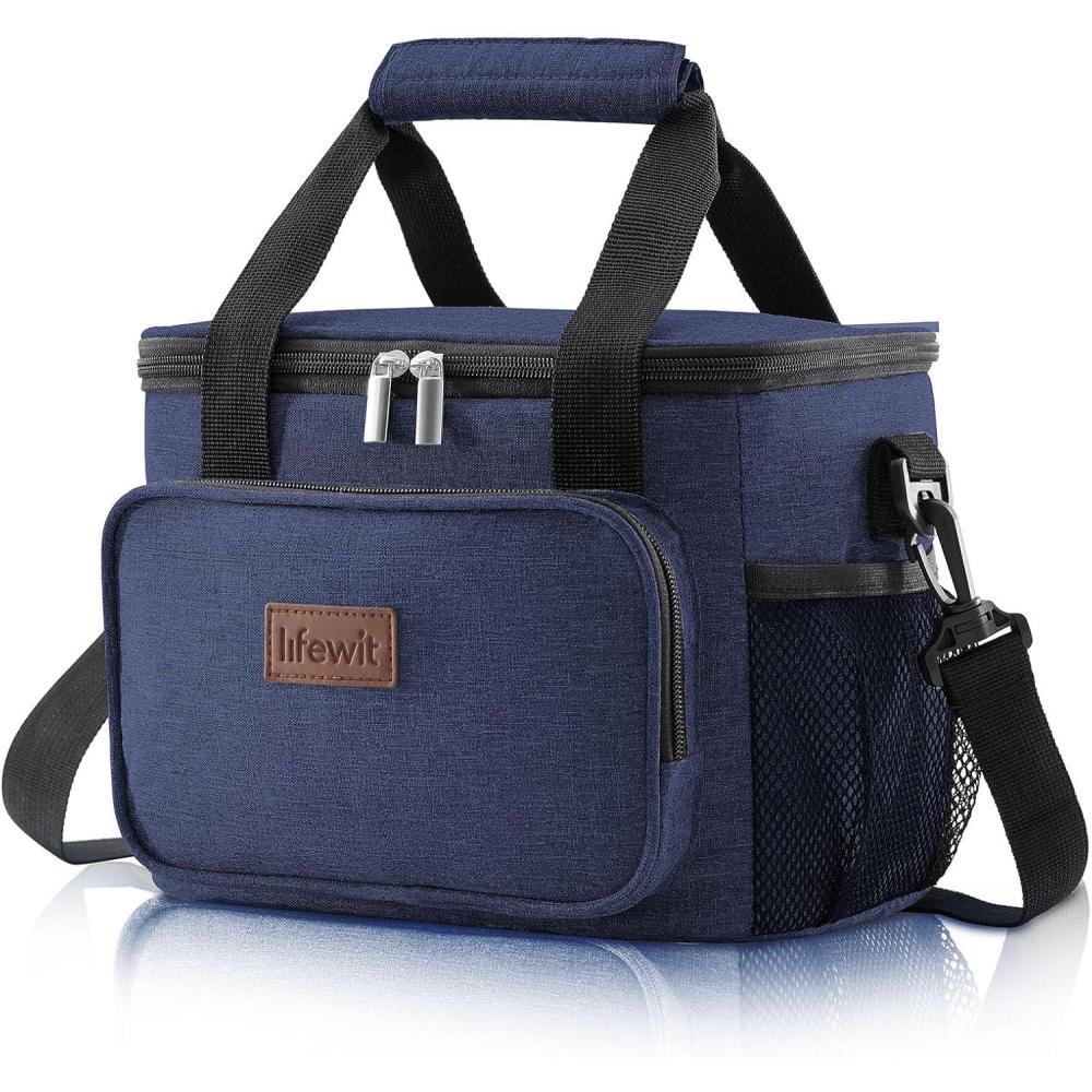 imageLifewit Medium Lunch Bag Insulated Lunch Box Soft Cooler Cooling Tote for Adult Men Women Dark Gray 12Can 9LDark Blue