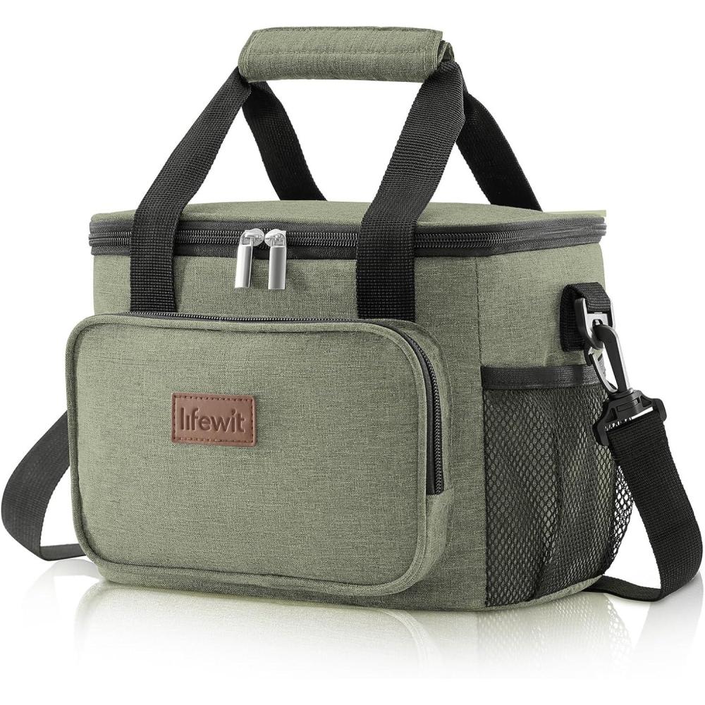 imageLifewit Medium Lunch Bag Insulated Lunch Box Soft Cooler Cooling Tote for Adult Men Women Dark Gray 12Can 9LDark Green