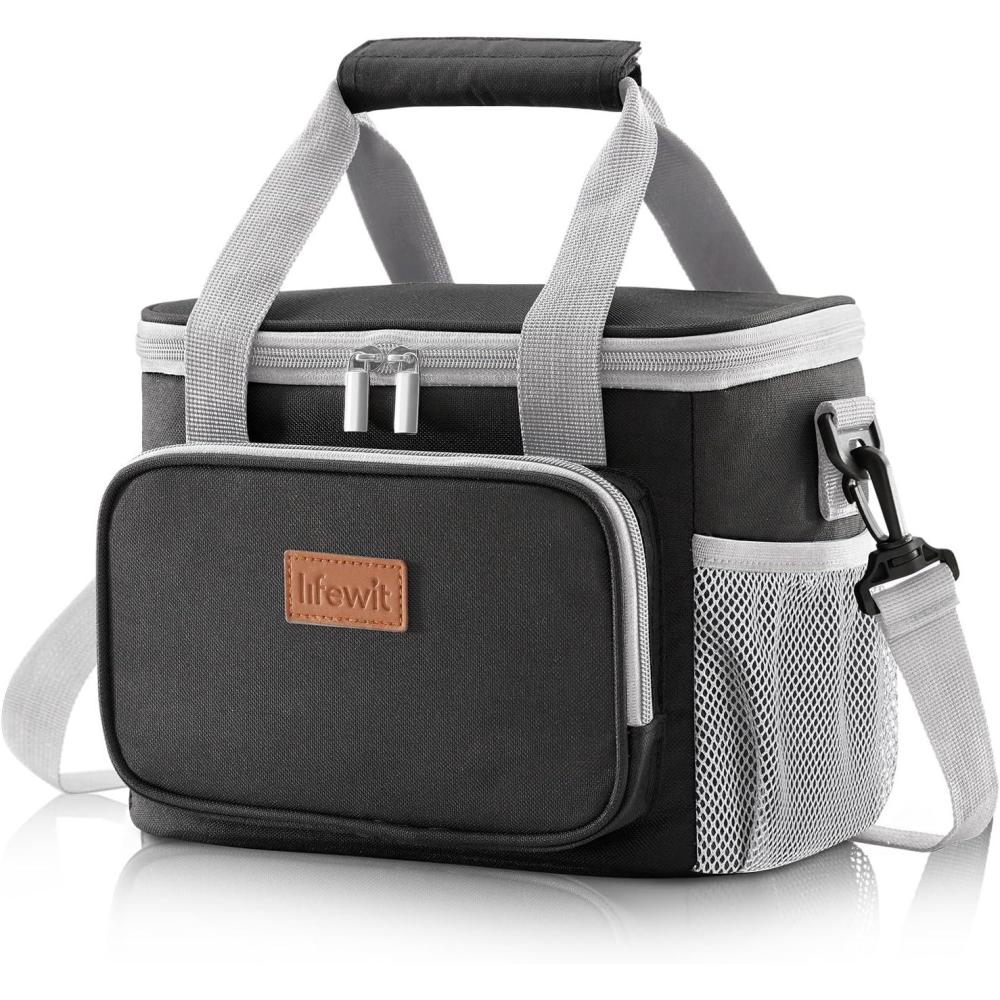 imageLifewit Medium Lunch Bag Insulated Lunch Box Soft Cooler Cooling Tote for Adult Men Women Dark Gray 12Can 9LGray Black