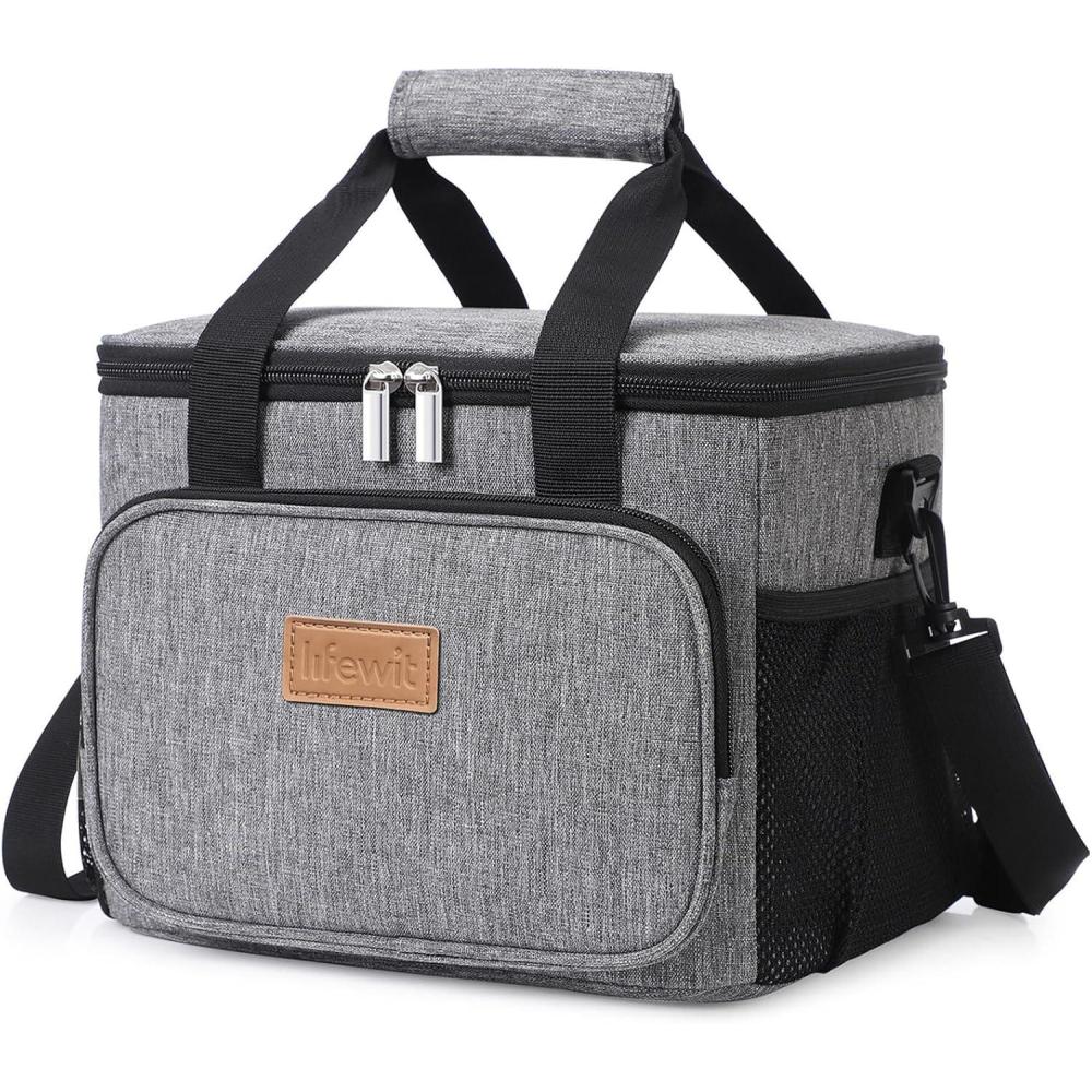 imageLifewit Medium Lunch Bag Insulated Lunch Box Soft Cooler Cooling Tote for Adult Men Women Dark Gray 12Can 9LGray