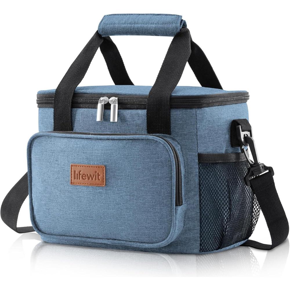 imageLifewit Medium Lunch Bag Insulated Lunch Box Soft Cooler Cooling Tote for Adult Men Women Dark Gray 12Can 9LLight Blue