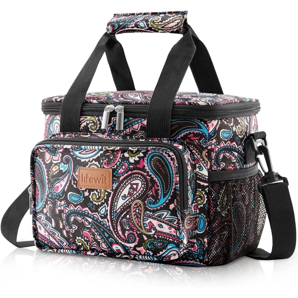 imageLifewit Medium Lunch Bag Insulated Lunch Box Soft Cooler Cooling Tote for Adult Men Women Dark Gray 12Can 9LPaisley