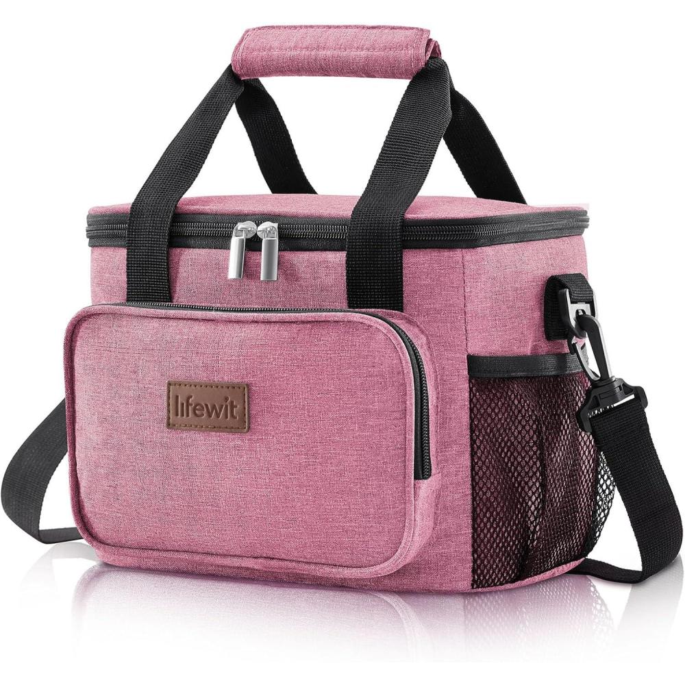 imageLifewit Medium Lunch Bag Insulated Lunch Box Soft Cooler Cooling Tote for Adult Men Women Dark Gray 12Can 9LPink