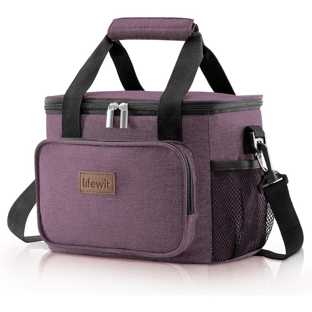 imageLifewit Medium Lunch Bag Insulated Lunch Box Soft Cooler Cooling Tote for Adult Men Women Dark Gray 12Can 9LPurple