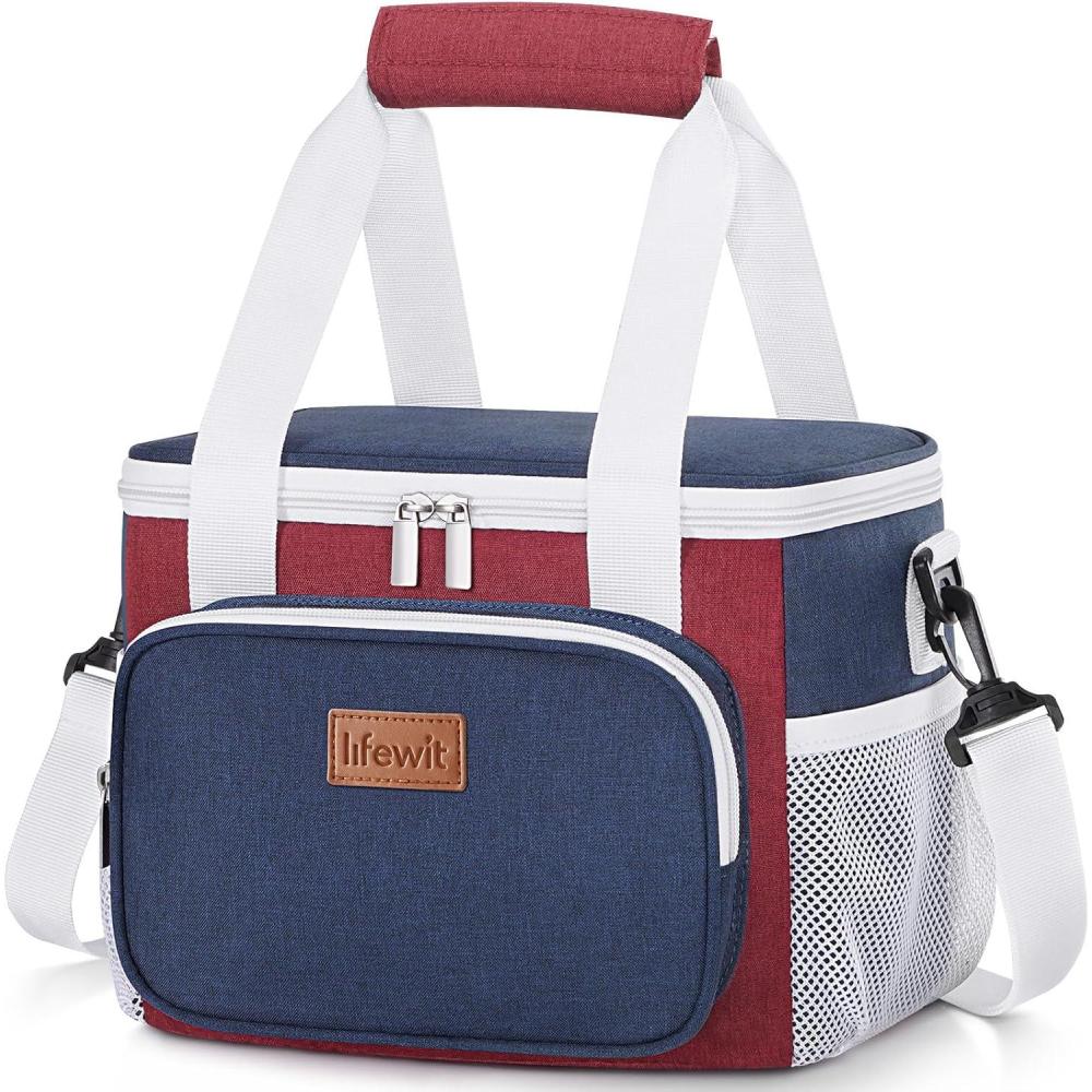 imageLifewit Medium Lunch Bag Insulated Lunch Box Soft Cooler Cooling Tote for Adult Men Women Dark Gray 12Can 9LWhite Red Blue