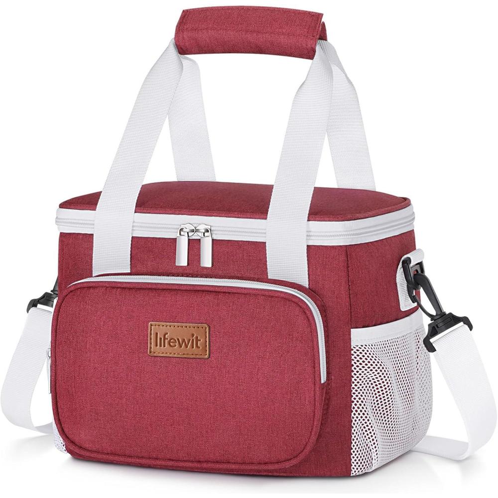 imageLifewit Medium Lunch Bag Insulated Lunch Box Soft Cooler Cooling Tote for Adult Men Women Dark Gray 12Can 9LWhiteRed
