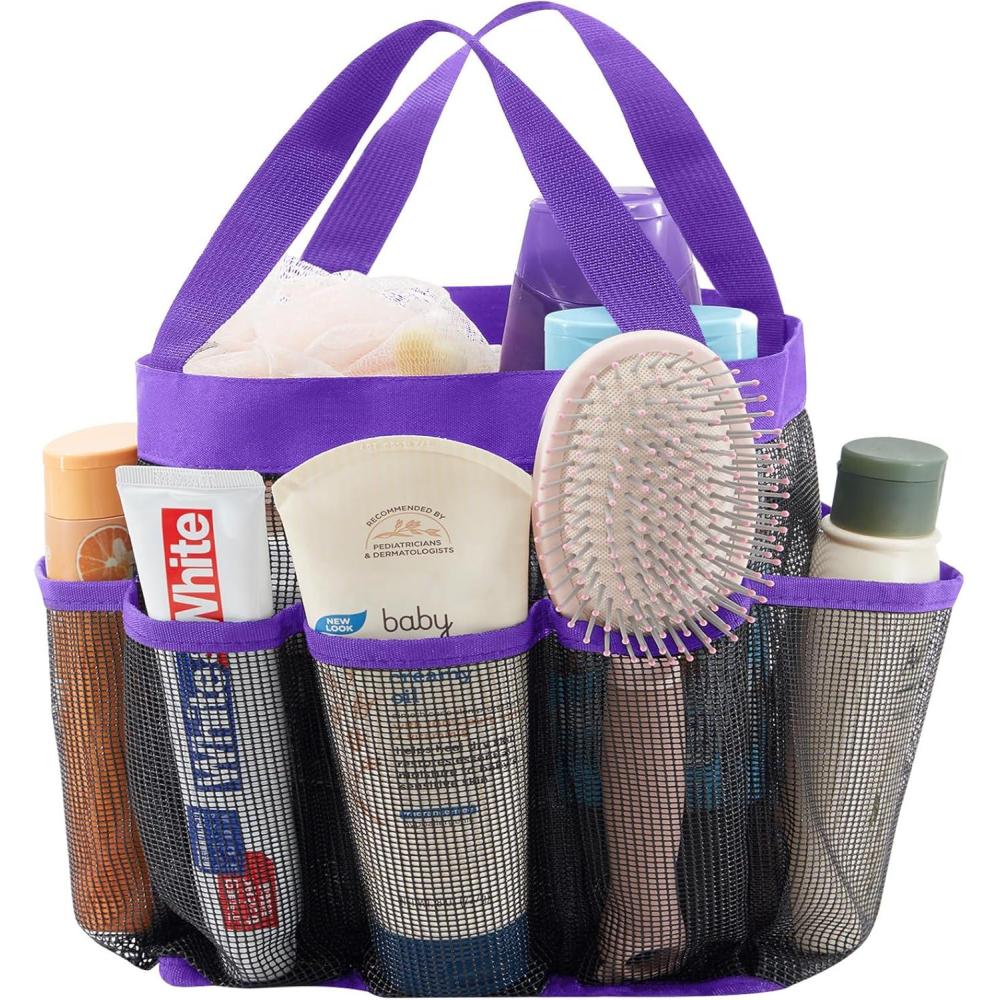imageLifewit Mesh Shower Caddy Freestanding Portable Shower Tote Bag for College Dorm Bathroom Gym Travel Quick Dry Hanging Organizer with 7 Storage Pockets for Toiletry Essentials MediumBlackPurple
