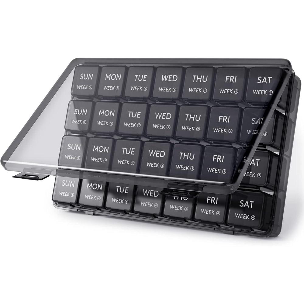 imageLifewit Monthly Pill Organizer 28 Day Pill Box 4 Weeks One Month Pill Cases Large Compartments Medicine Organizer for Vitamins Fish Oils SupplementsBlack