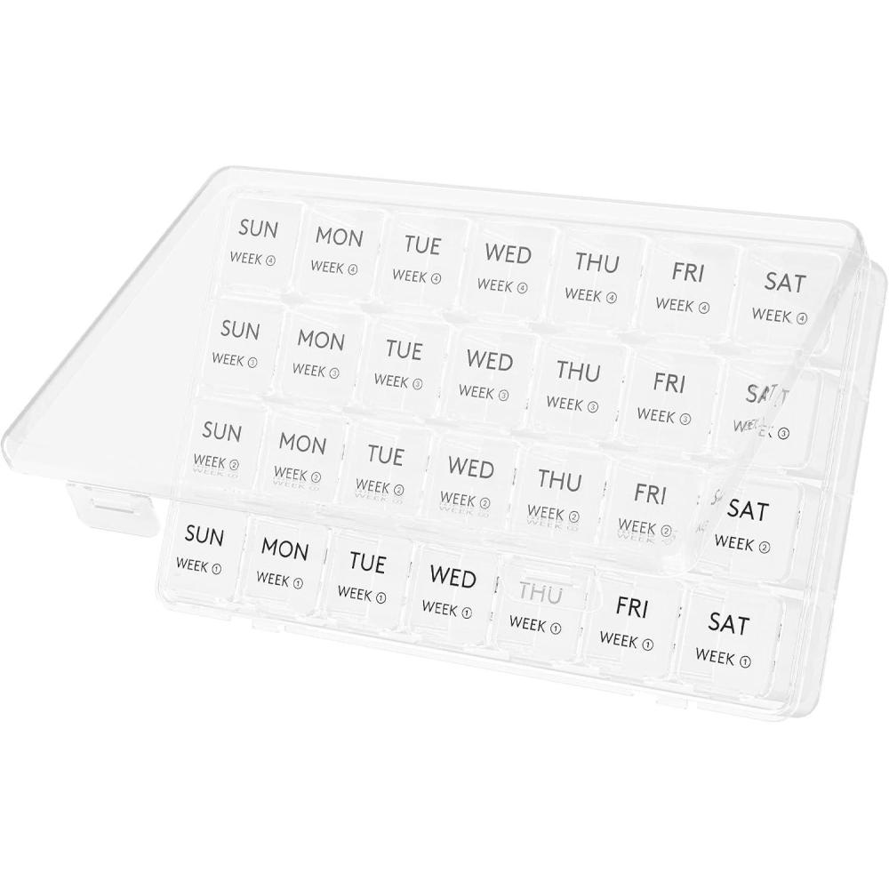 imageLifewit Monthly Pill Organizer 28 Day Pill Box 4 Weeks One Month Pill Cases Large Compartments Medicine Organizer for Vitamins Fish Oils SupplementsClear