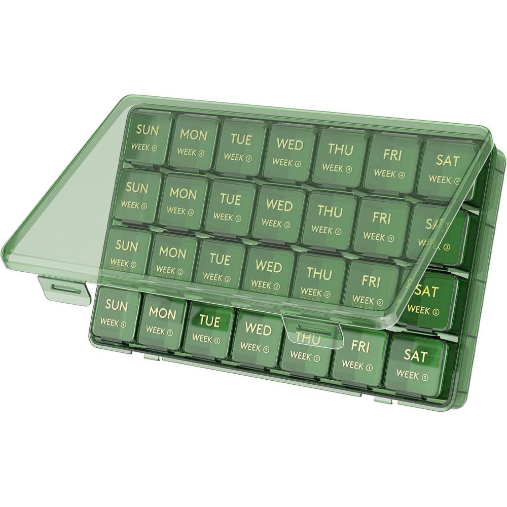 imageLifewit Monthly Pill Organizer 28 Day Pill Box 4 Weeks One Month Pill Cases Large Compartments Medicine Organizer for Vitamins Fish Oils SupplementsGreen