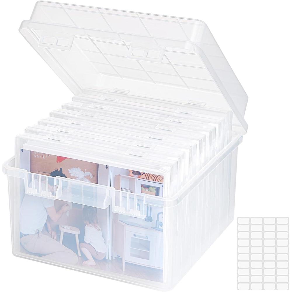 imageLifewit Photo Storage Box 5x7 Photo Case 7 pcs Inner Photo Storage Containers Clear Photo Boxes Seed Organizer Craft Storage Box for Cards Pictures Stamps Office Supplies with 1 Sheet Label StickerClear