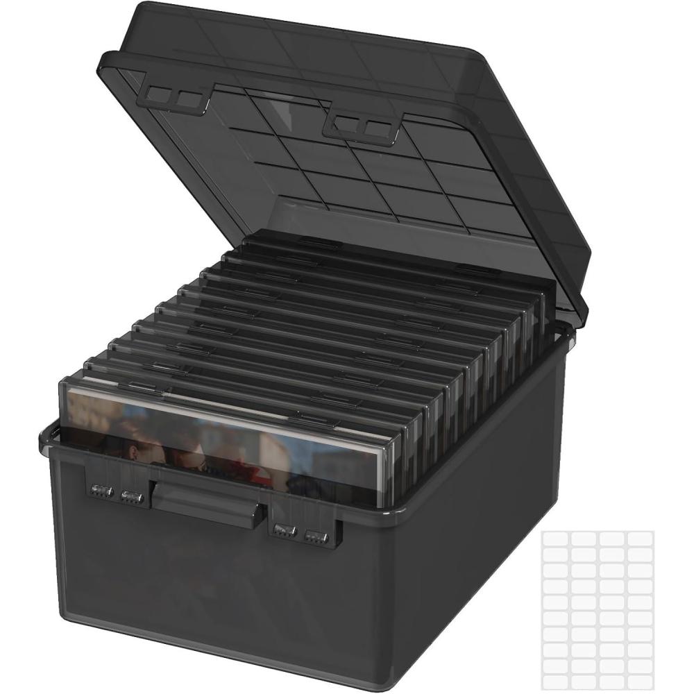 imageLifewit Photo Storage Box 5x7 Photo Case 7 pcs Inner Photo Storage Containers Clear Photo Boxes Seed Organizer Craft Storage Box for Cards Pictures Stamps Office Supplies with 1 Sheet Label StickerBlack