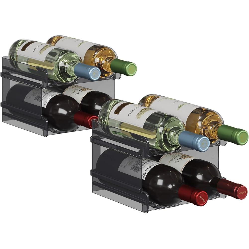 imageLifewit Plastic Stackable Wine Rack for Refrigerator Cabinet CountertopWine Bottle Holder Water Bottle Organizer for Fridge Pantry Hold 4 BottlesBlack