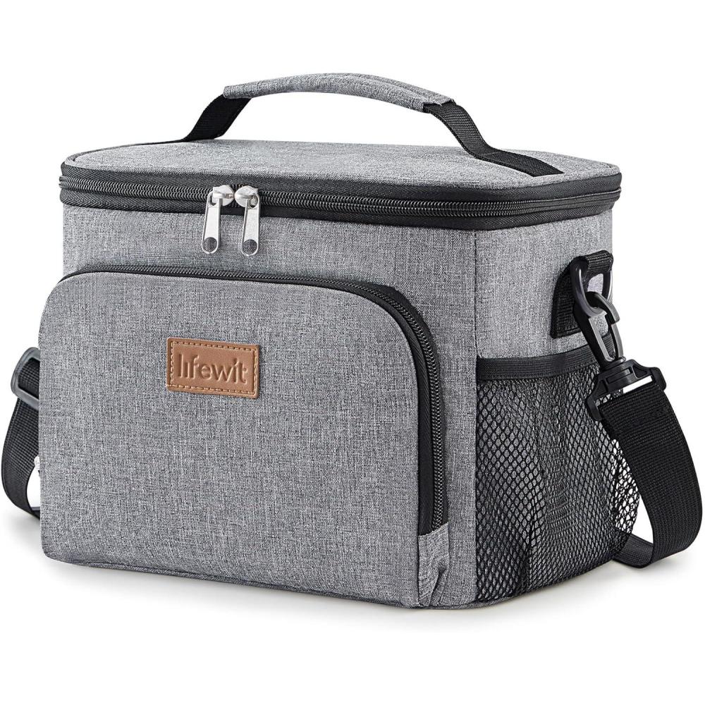imageLifewit Reusable Insulated Lunch Bag for Men Lunch Box Women Portable Cooler Freezable Soft Lunchbox Leakproof with Adjustable Shoulder Strap for Adult for Work Picnic or Travel Black 9LGray