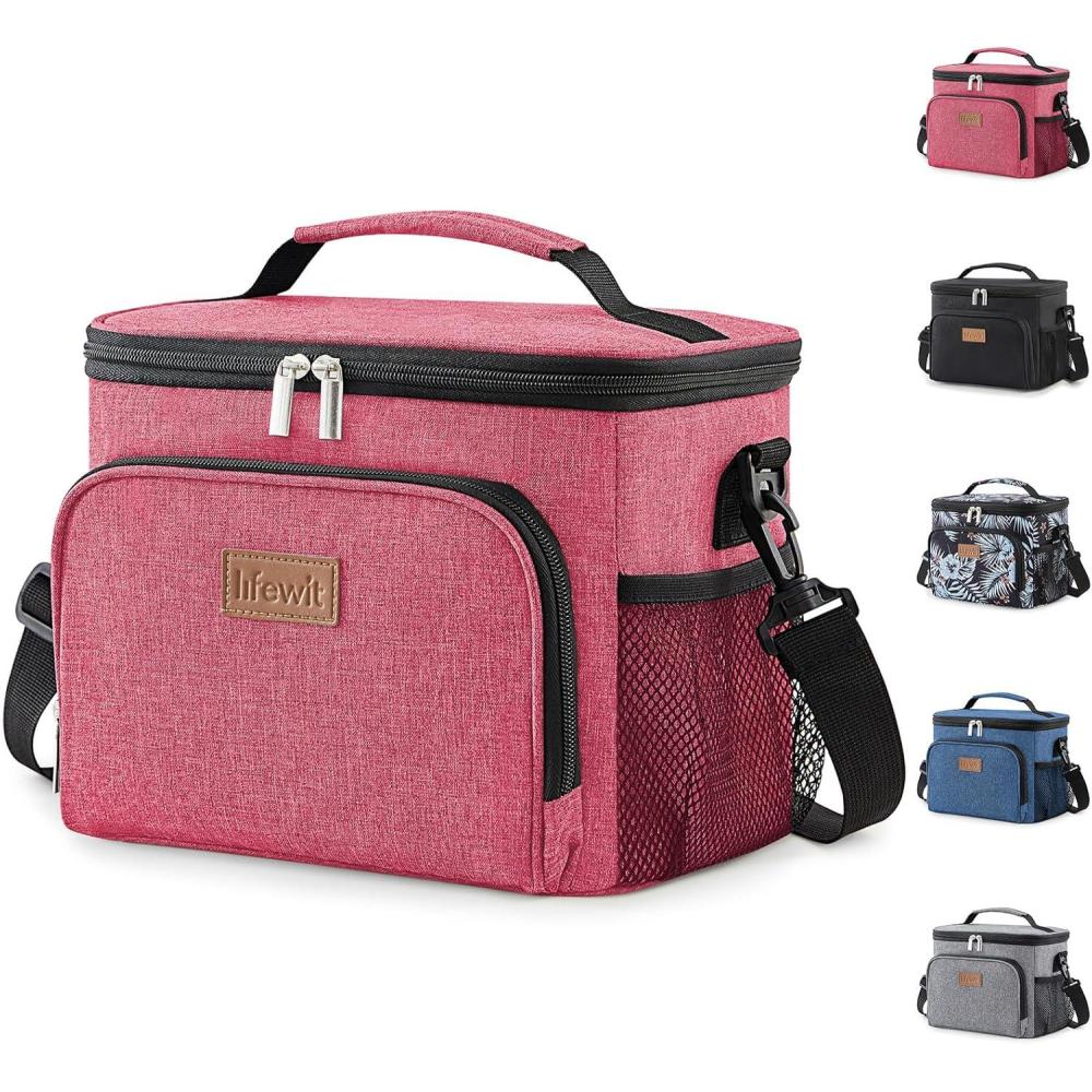 imageLifewit Reusable Insulated Lunch Bag for Men Lunch Box Women Portable Cooler Freezable Soft Lunchbox Leakproof with Adjustable Shoulder Strap for Adult for Work Picnic or Travel Black 9LPink