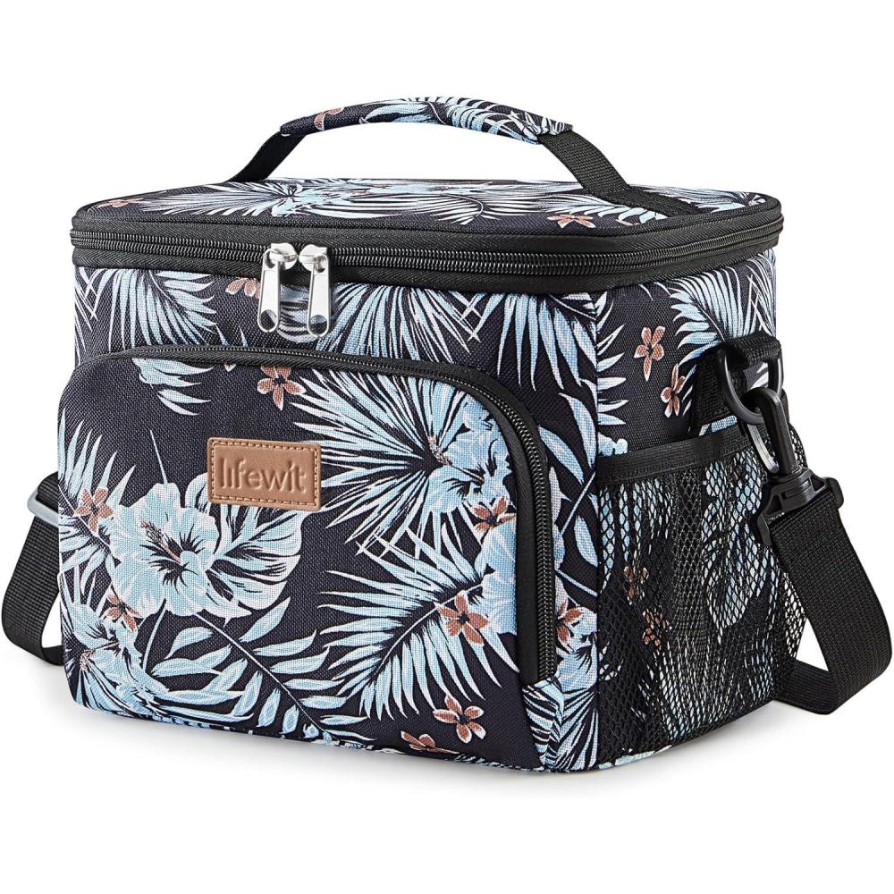imageLifewit Reusable Insulated Lunch Bag for Men Lunch Box Women Portable Cooler Freezable Soft Lunchbox Leakproof with Adjustable Shoulder Strap for Adult for Work Picnic or Travel Black 9LFlower