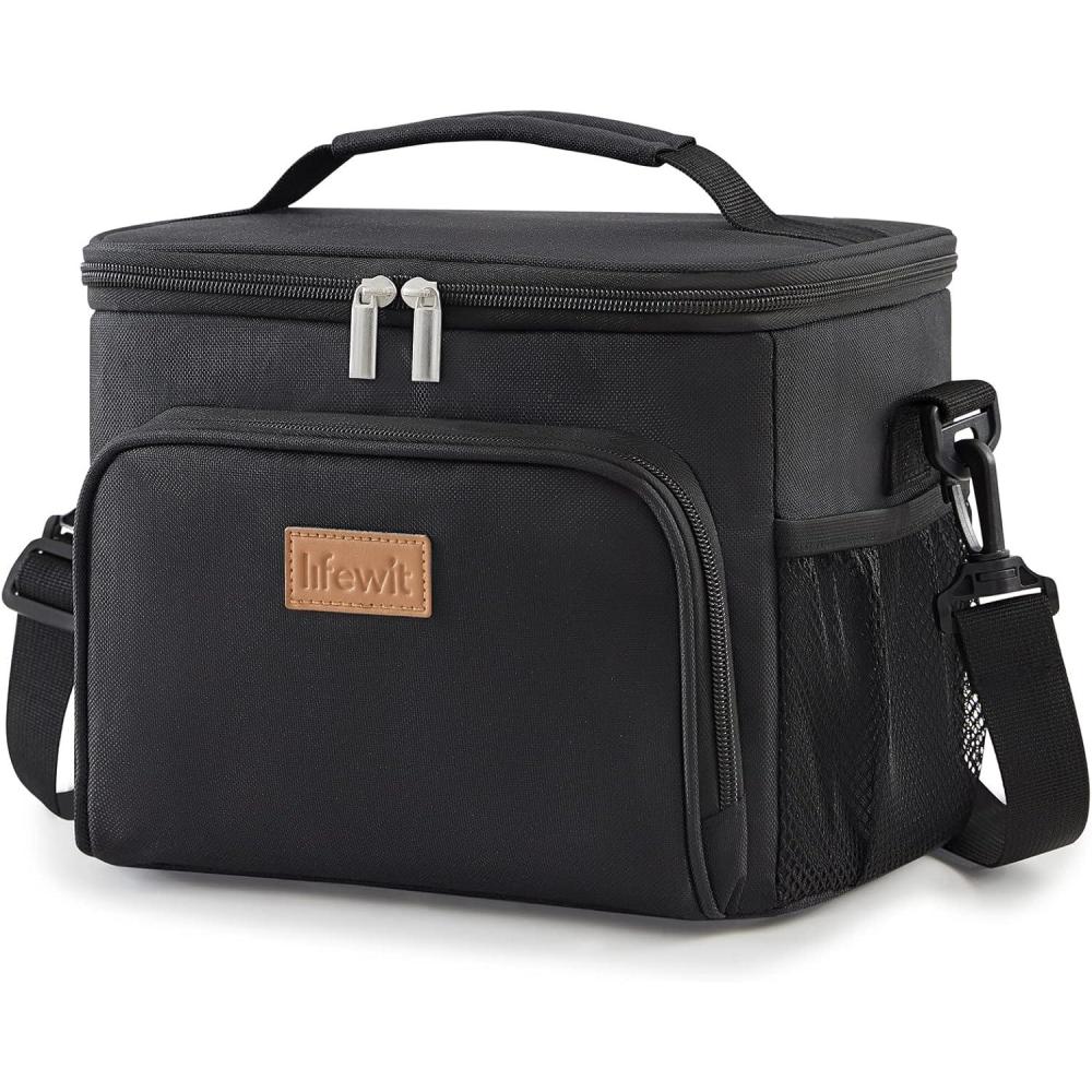 imageLifewit Reusable Insulated Lunch Bag for Men Lunch Box Women Portable Cooler Freezable Soft Lunchbox Leakproof with Adjustable Shoulder Strap for Adult for Work Picnic or Travel Black 9LBlack