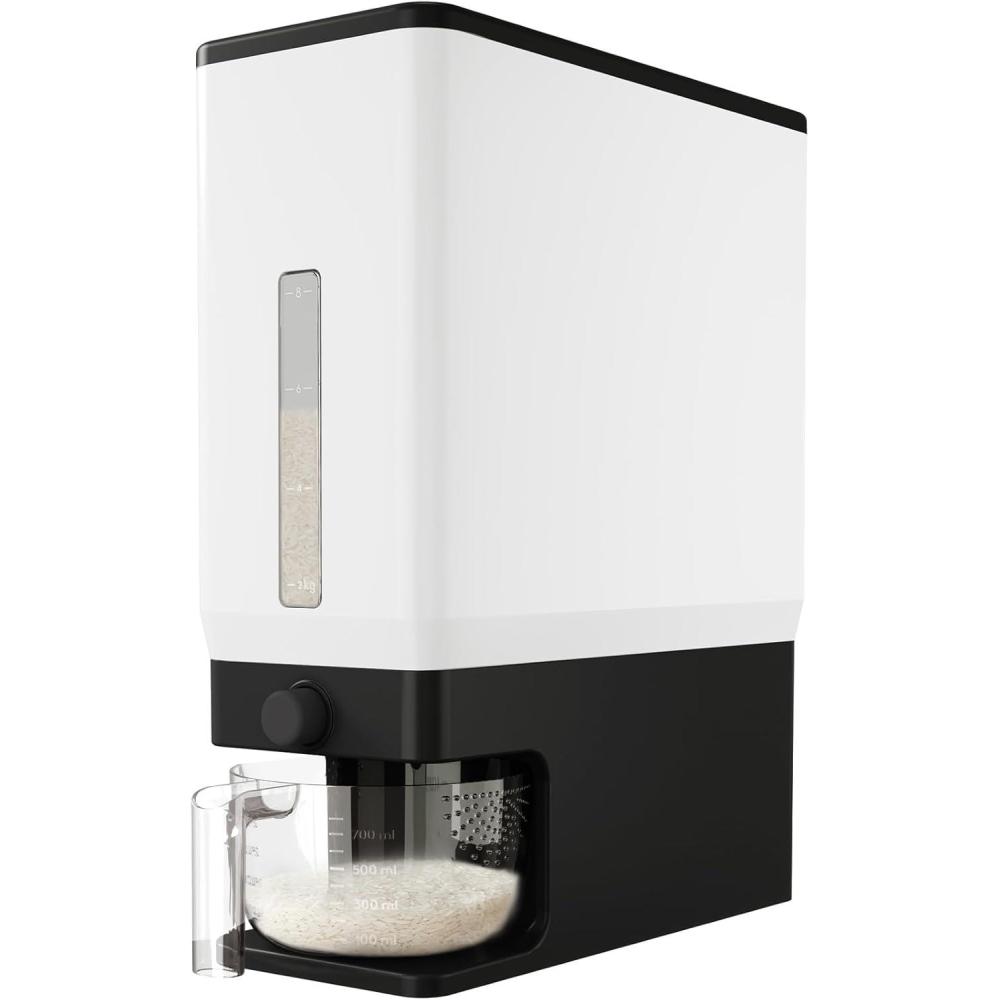 imageLifewit Rice Dispenser 25 Lbs113kg Rice Storage Container Sealed Moisture Proof with Measuring Cup for Kitchen Pantry Household BPAFree 1 PackBlack