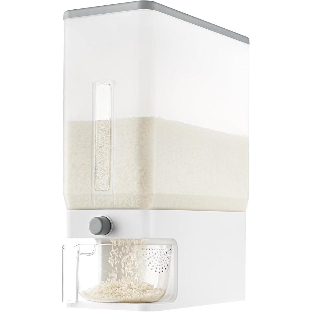imageLifewit Rice Dispenser 25 Lbs113kg Rice Storage Container Sealed Moisture Proof with Measuring Cup for Kitchen Pantry Household BPAFree 1 PackClear
