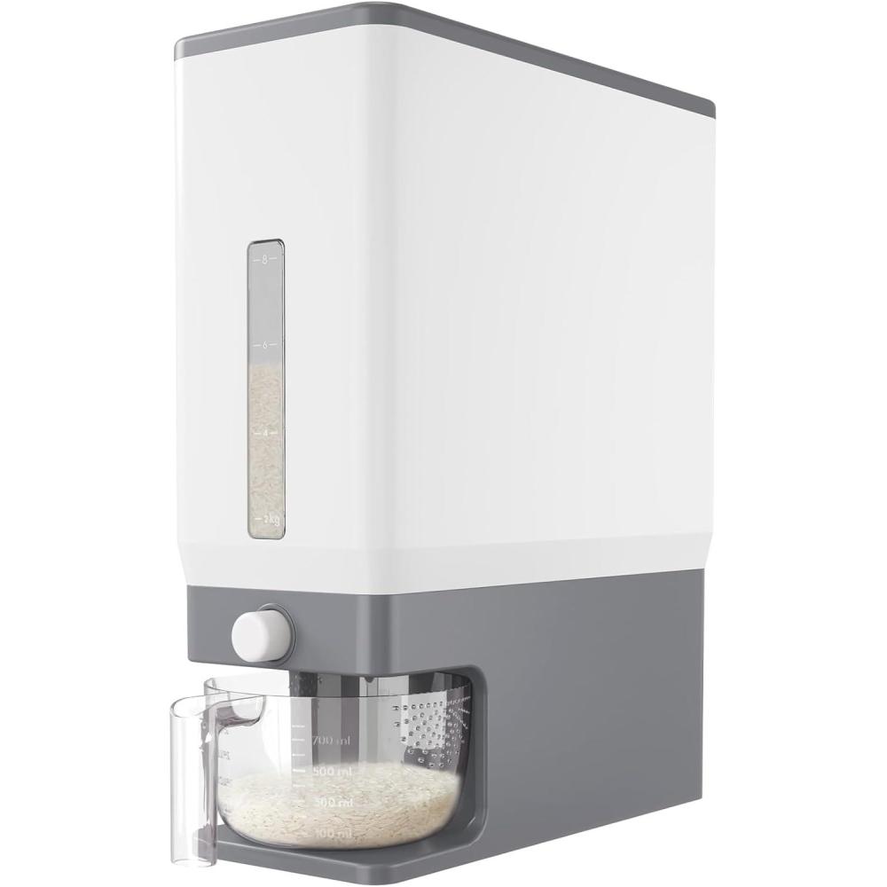 imageLifewit Rice Dispenser 25 Lbs113kg Rice Storage Container Sealed Moisture Proof with Measuring Cup for Kitchen Pantry Household BPAFree 1 PackLight Grey