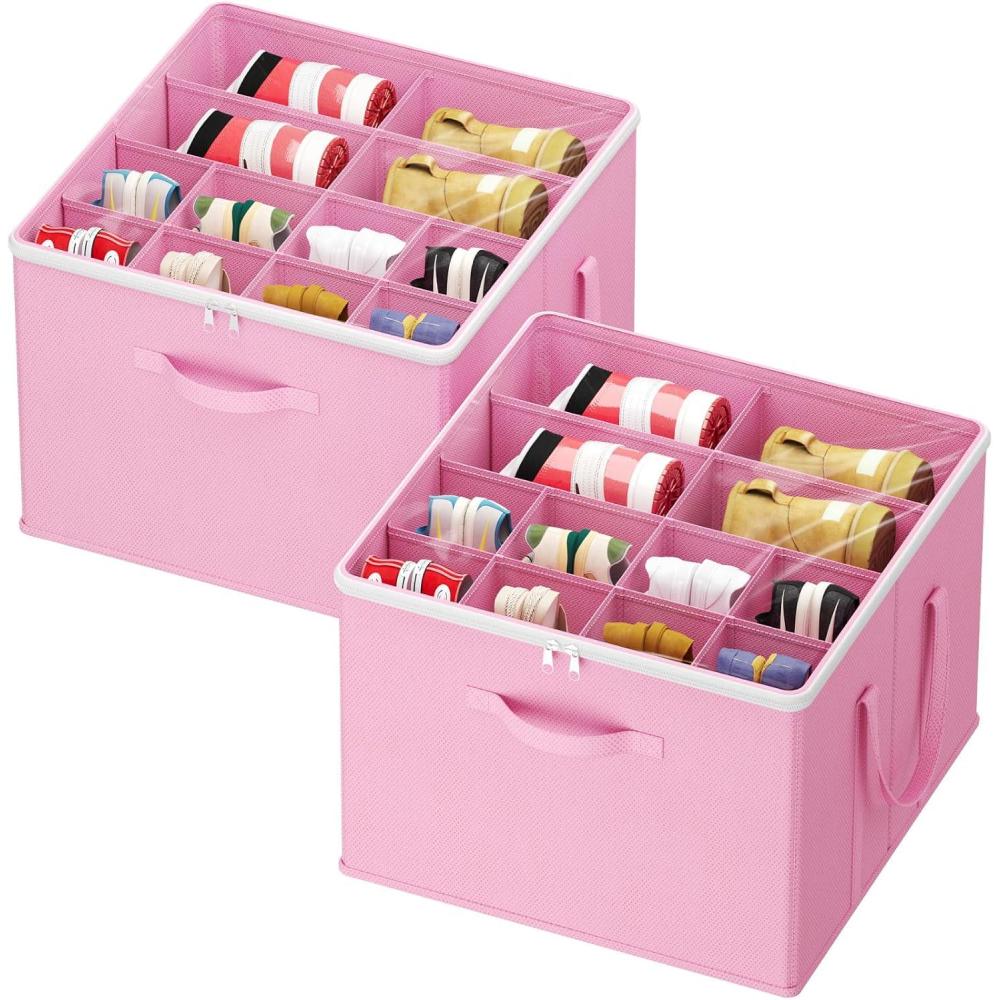 imageLifewit Shoe Storage Organizer for Closet Fits 1216 Pairs Fabric Large Shoe Box Storage Containers with Clear Cover Foldable Bins Fit for Boots Heels Sneakers 17quotL x 17quotW x 125quotH 2 Pack GrayPink