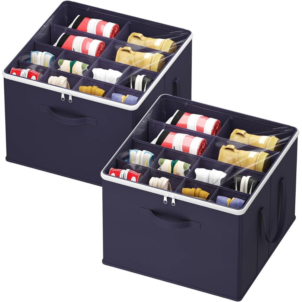 imageLifewit Shoe Storage Organizer for Closet Fits 1216 Pairs Fabric Large Shoe Box Storage Containers with Clear Cover Foldable Bins Fit for Boots Heels Sneakers 17quotL x 17quotW x 125quotH 2 Pack GrayBlue