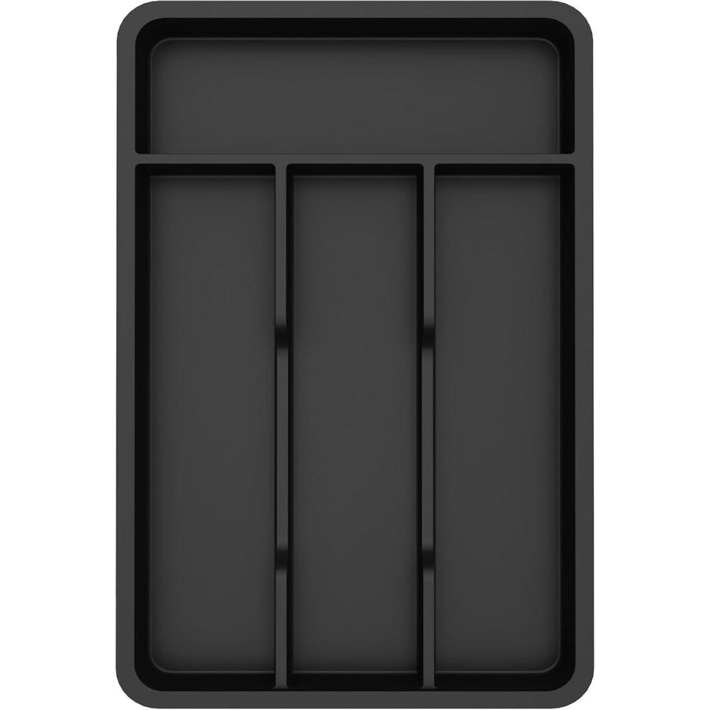 imageLifewit Silverware Drawer Organizer Tray Plastic Cutlery Storage for Kitchen Drawer Flatware and Utensil Holder Divider for Spoons Forks Knives Tableware 5 Compartment BlackBlack