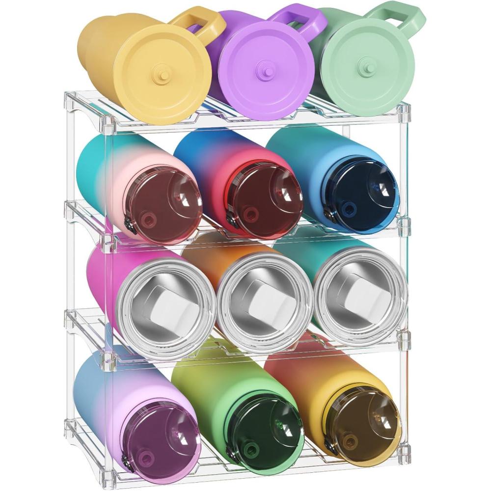 imageLifewit Stackable Bottle Storage Organizer Freestanding Wine Bottle Holder for Cabinet Plastic Large Compartment Wine Rack for Fridge Cellar Kitchen Pantry Storage 3Tier Hold 94 Tier12 Bottle