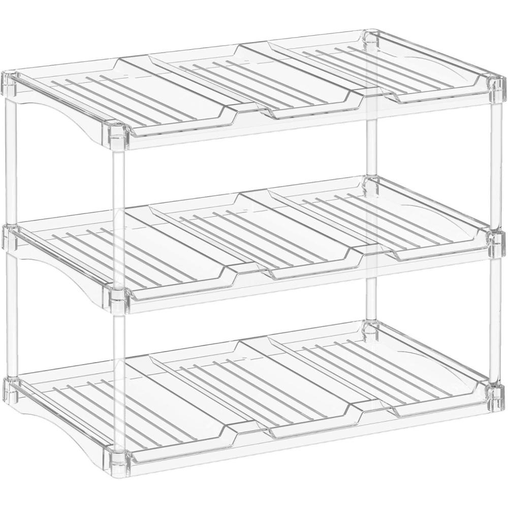 imageLifewit Stackable Bottle Storage Organizer Freestanding Wine Bottle Holder for Cabinet Plastic Large Compartment Wine Rack for Fridge Cellar Kitchen Pantry Storage 3Tier Hold 93 Tier9 Bottle