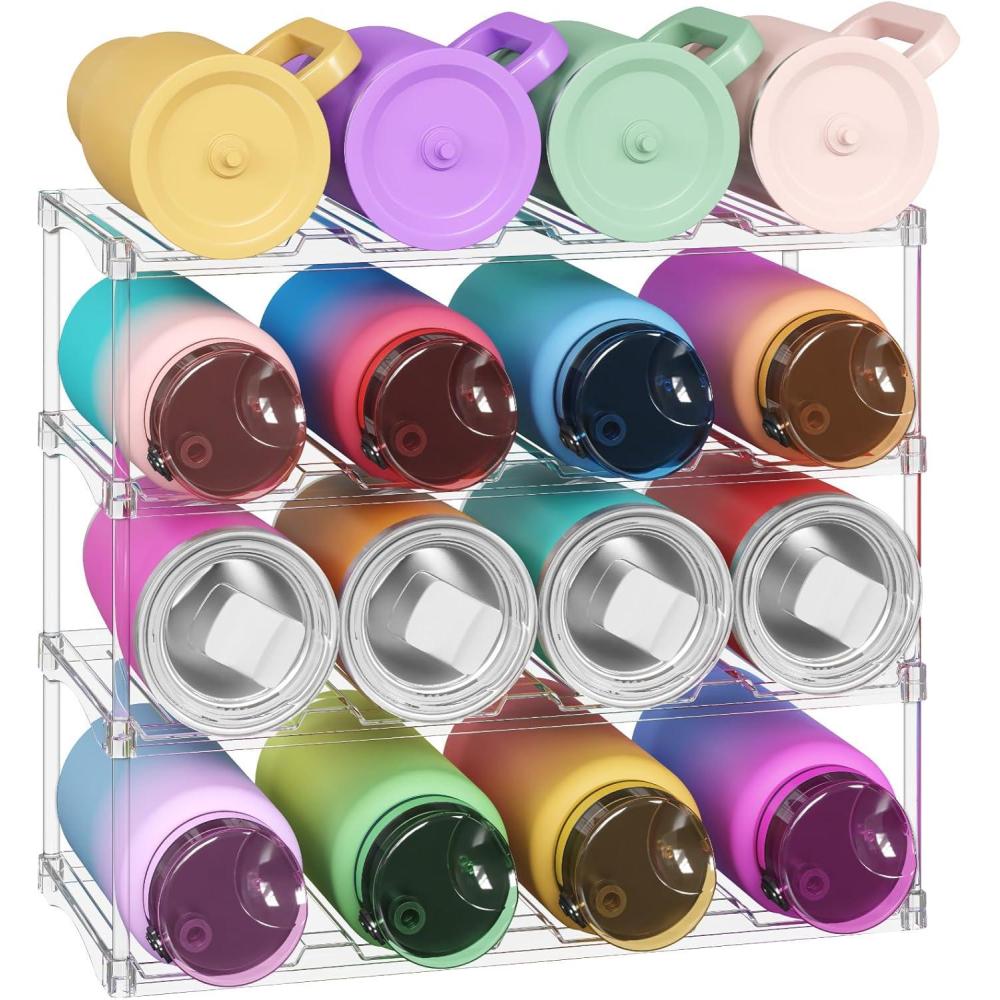 imageLifewit Stackable Bottle Storage Organizer Freestanding Wine Bottle Holder for Cabinet Plastic Large Compartment Wine Rack for Fridge Cellar Kitchen Pantry Storage 3Tier Hold 94 Tier16 Bottle