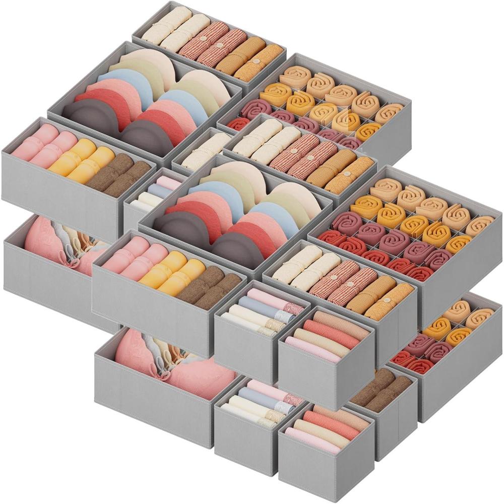 imageLifewit Underwear Drawer Organizer for Closet 12 Pack 3 Sizes Dresser Organizer Dividers Deep Fabric Foldable Drawer Storage Organizer Bins for Clothes Sock Bra Lingerie UndiesLight grey
