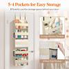 Lifewit 1 Pack Over the Door Organizer, 5 Shelf Clear Window Hanging Storage with 4 Mesh Side Pockets, Anti Tilt 40 lbs Load Behind Door for Pantry, Nursery, Bathroom, Bedroom, Kitchen, Dorm, Grey(Beige)