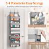 Lifewit 1 Pack Over the Door Organizer, 5 Shelf Clear Window Hanging Storage with 4 Mesh Side Pockets, Anti Tilt 40 lbs Load Behind Door for Pantry, Nursery, Bathroom, Bedroom, Kitchen, Dorm, Grey(Light Grey)