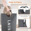 Lifewit 100L 2-Pack Large Laundry Basket, Collapsible Laundry Hamper with Aluminum Handles, Waterproof Freestanding Dirty Clothes Hampers for Laundry Room Bedroom Dorm Bathroom, Black(Grey)