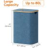Lifewit 100L Laundry Basket with Lid, Clothes Hampers for Laundry with Bamboo Handles and A Removable Bag, Large Foldable Laundry Hamper for Bedroom, Bathroom, Dorm, Laundry Room, Beige(Dark Blue)
