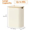 Lifewit 100L Laundry Basket with Lid, Clothes Hampers for Laundry with Bamboo Handles and A Removable Bag, Large Foldable Laundry Hamper for Bedroom, Bathroom, Dorm, Laundry Room, Beige(White)