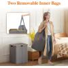 Lifewit 120L Double Laundry Hamper with Lid, Large Dual Laundry Basket Removable Bags, 2 Sections Aesthetic Clothes Hampers for Laundry with Bamboo Handles for Bedroom Bathroom Dorm, Black(Grey)