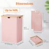 Lifewit 160L Double Laundry Hamper with Lid, Extra Large Bamboo Laundry Basket Dirty Clothes Hamper, 2 Section Laundry Bin Organizer for Laundry Room Bedroom with 2 Removable Liners & Bags, Black(Pink)