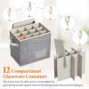 Lifewit 2 Pcs Champagne Flute Storage Box with Dividers, Stackable Cationic Hard Shell Stemware Containers with 12 Cells, Foldable Dustproof Glassware Organizer Case for Moving, Light Grey(2)