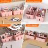 Lifewit 2-Pack Plastic Divided Caddy Organizer with Handle, Portable Art Supply Storage Organizer for Craft Supplies, Cosmetics, Holds Pencil, Crayon, Brushes, Hair Product, Dorm Shower Caddy, Clear(Pink)