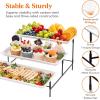 Lifewit 3 Tier Serving Tray, 12″ x 6.5″ White Plastic Tiered Food Serving Platters, Tiered Tray Stand for Party with Black Collapsible Metal Stand, Dessert Display Stands for Cookies, Crackers(14″ x 6.5″)