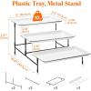 Lifewit 3 Tier Serving Tray, 12″ x 6.5″ White Plastic Tiered Food Serving Platters, Tiered Tray Stand for Party with Black Collapsible Metal Stand, Dessert Display Stands for Cookies, Crackers(12″ x 6.5″)