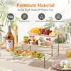 Lifewit 3 Tier Serving Tray for Party, 12″ x 6.5″ Plastic Tiered Food Serving Platters, White Rotatable Tiered Tray Stand with Gold Collapsible Metal Stand, Dessert Table Display Set for Buffet(12″ x 6.5″)