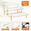 Lifewit 3 Tier Serving Tray for Party, 12″ x 6.5″ Plastic Tiered Food Serving Platters, White Rotatable Tiered Tray Stand with Gold Collapsible Metal Stand, Dessert Table Display Set for Buffet(12″ x 6.5″)